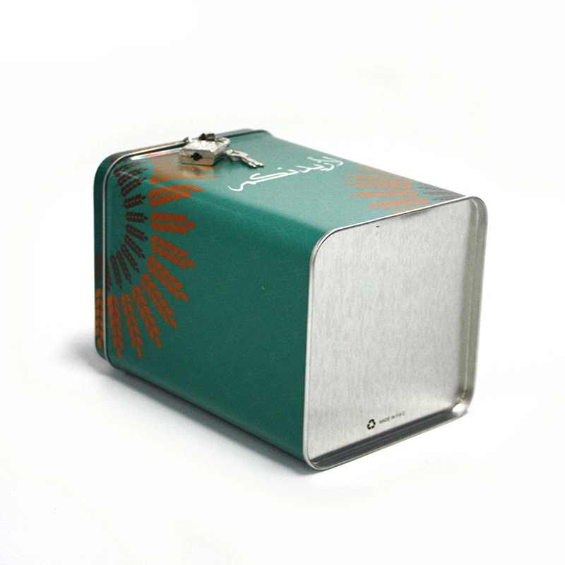 Custom Square Loose Tea Packaging Tin Can Tin Coin Bank with Lock