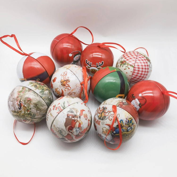 Home Christmas Decoration Gift Candy Sweet Packaging Ball Shape Metal Tin Box