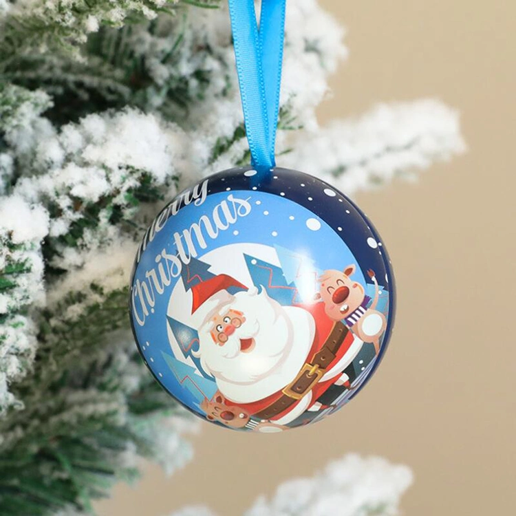 Home Christmas Decoration Gift Candy Sweet Packaging Ball Shape Metal Tin Box